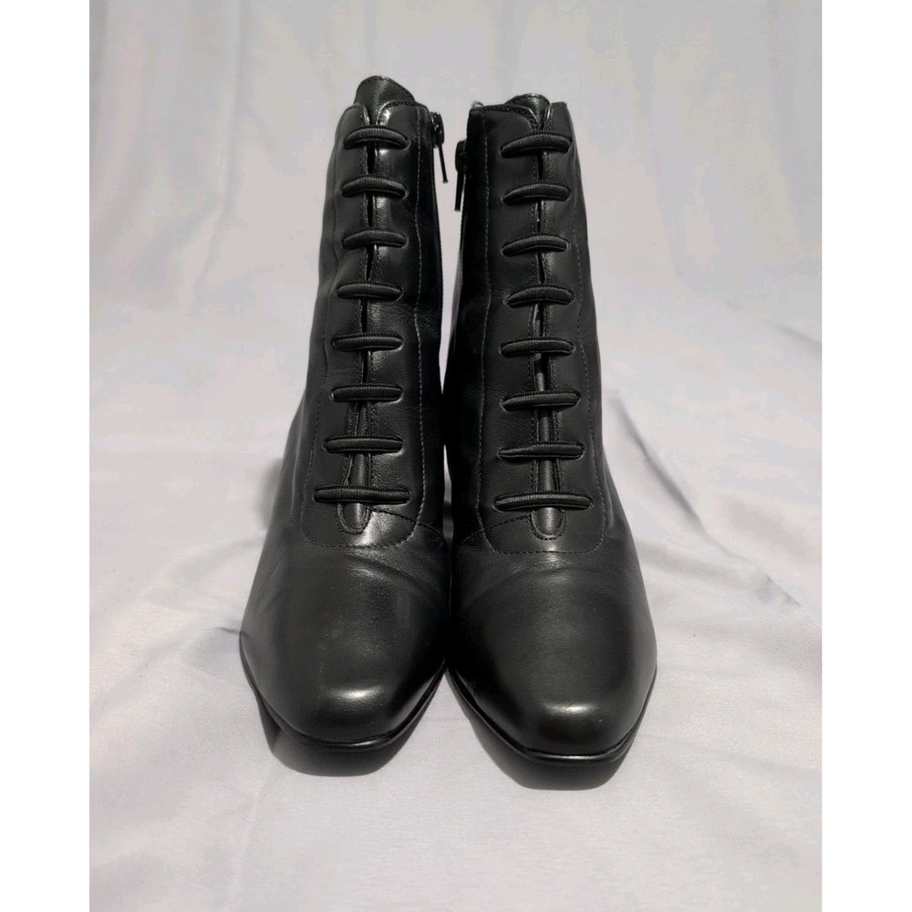 Y2K Amanda Smith Black Leather Ankle Boots W‎ 6.5 M Zip Up Low Heel Brazil Made